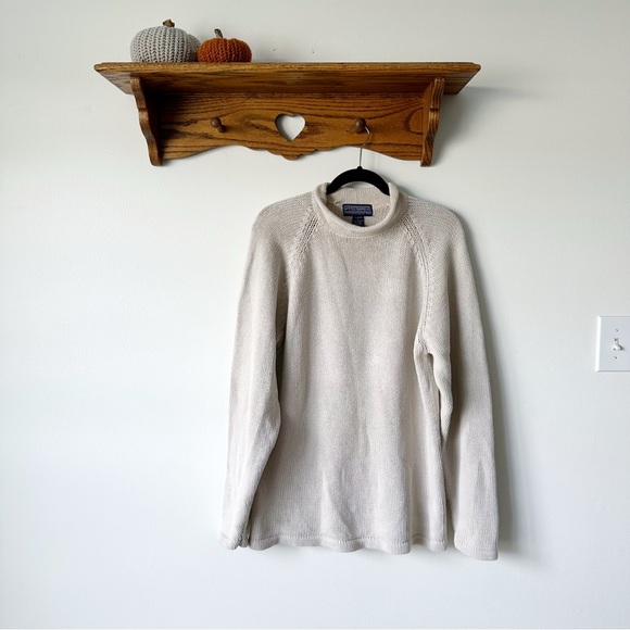 Vintage 90s Roll Neck Cotton Cream Oversized Sweater Size Medium - Picture 1 of 3